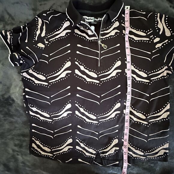 Jamie Sadock Athletic Golf Top Size Medium Black Cream Tan Abstract Zipper sz M - Picture 5 of 7
